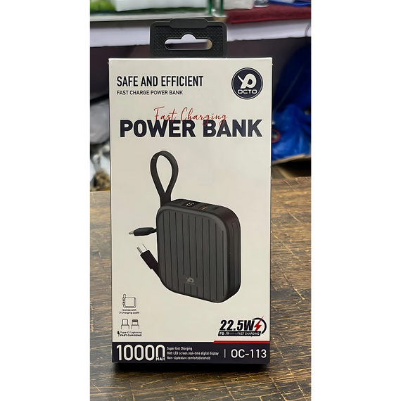 OCTO OC-113 22.5W 10000mAh Power Bank – High Capacity, Quick Charge, Travel Friendly