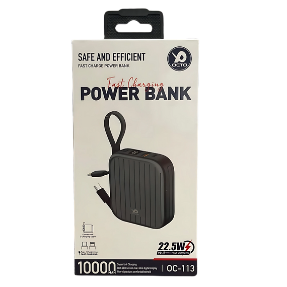 OCTO OC-113 22.5W 10000mAh Power Bank – High Capacity, Quick Charge, Travel Friendly